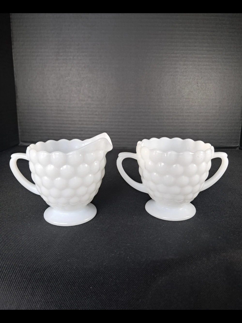 Vintage Anchor Hocking White Milk Glass Creamer and Sugar Set